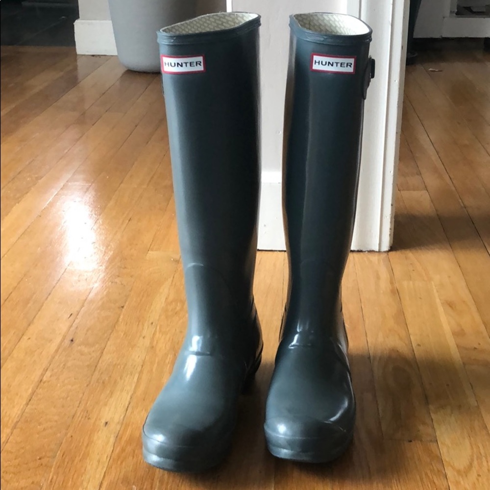 Hunter grey high gloss tall rain boots